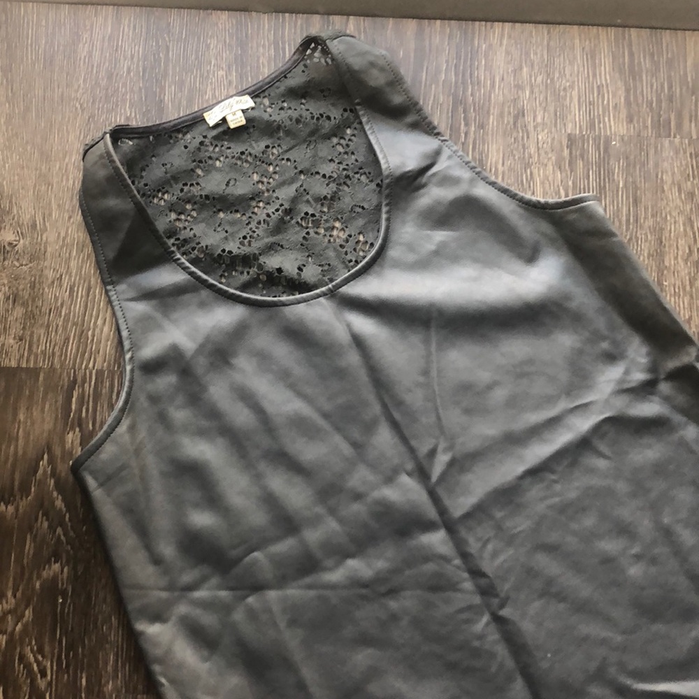 Faux leather and lace tank top